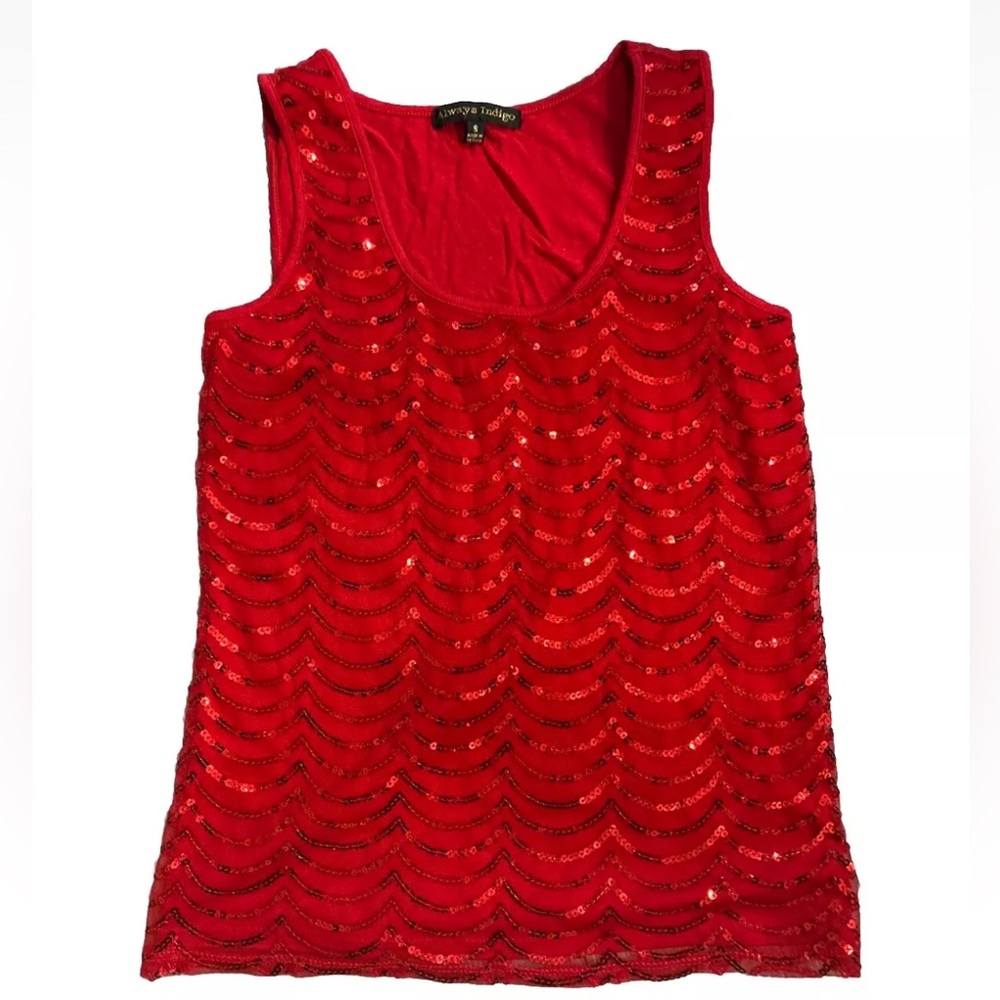 Always Indigo red Sequined Tank Top size small pre loved EUC